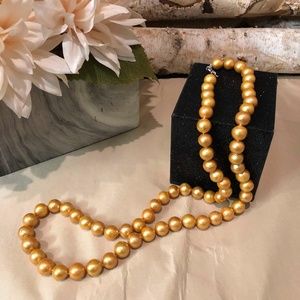 Golden Peach Long Pearl Necklace